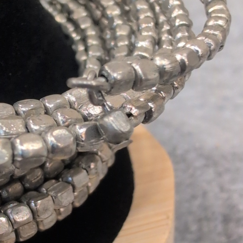 Silver‎ Tone Stretchy Beaded Coil Bracelet Set Wrap Stackable Boho - Picture 4 of 4